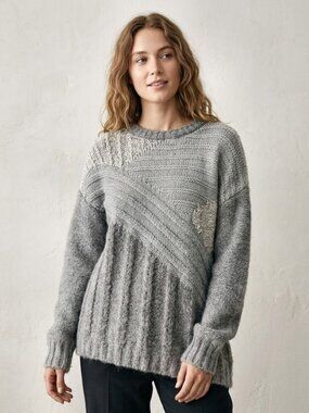 Current/Elliott Mixed-Stitch Alpaca Blend Pullover, Gray & Cream, Womens Size 2